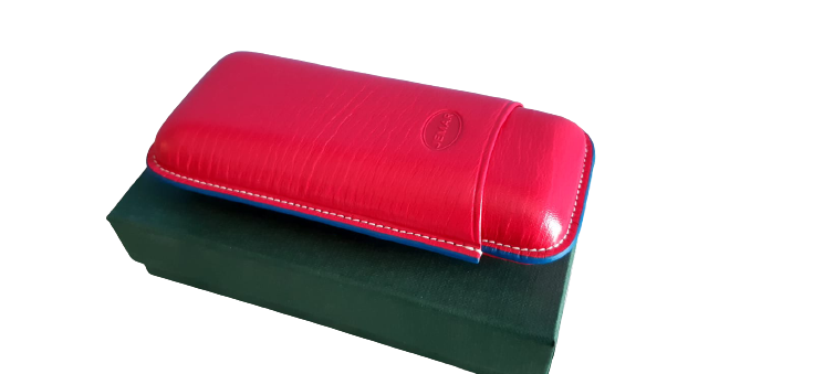 Custom Made Cigar Case- Red with Blue Stitching